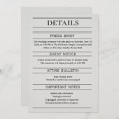 Newspaper-Style Wedding Details Card (Vorne/Hinten)