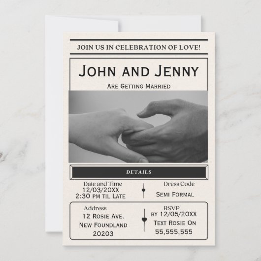 Newspaper-Style Wedding Invitation | Customisable  Einladung (Vorderseite)