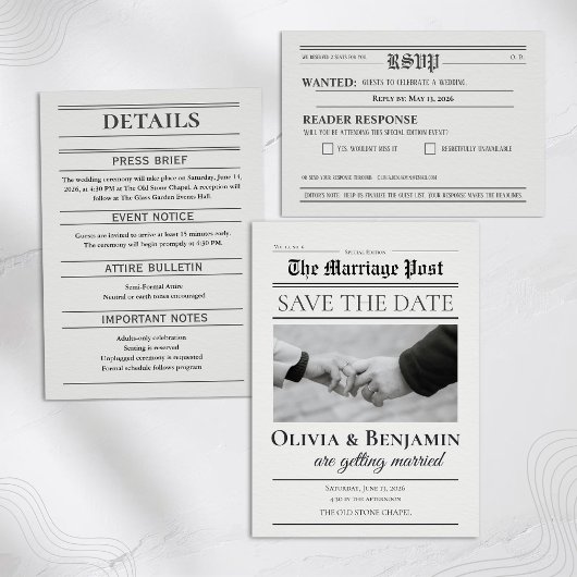 Newspaper-Style Wedding Save the Date