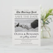 Newspaper-Style Wedding Save the Date (Stehend Vorderseite)