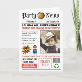 Newspaper Superhero Birthday Party Foto Dankeskarte