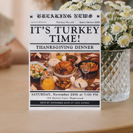 Newspaper Thanksgiving Dinner Fall Einladung