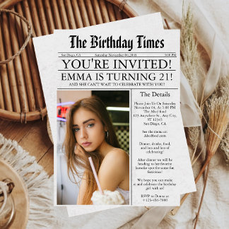 Newspaper Unique Fun Foto 21. Geburtstag Party Einladung