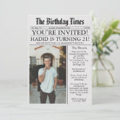 Newspaper Unique Fun Foto 21. Geburtstag Party Einladung (Stehend Vorderseite)