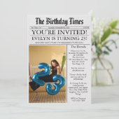 Newspaper Unique Fun Foto 23. Geburtstagsparty Einladung (Stehend Vorderseite)