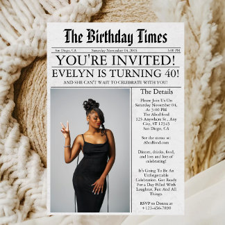 Newspaper Unique Fun Foto 40. Geburtstag Party Einladung