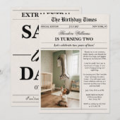 Newspaper Unique Fun Photo 2nd Birthday Party Einladung (Vorne/Hinten)