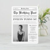 Newspaper Unique Fun Photo 30th Birthday Party Einladung (Stehend Vorderseite)