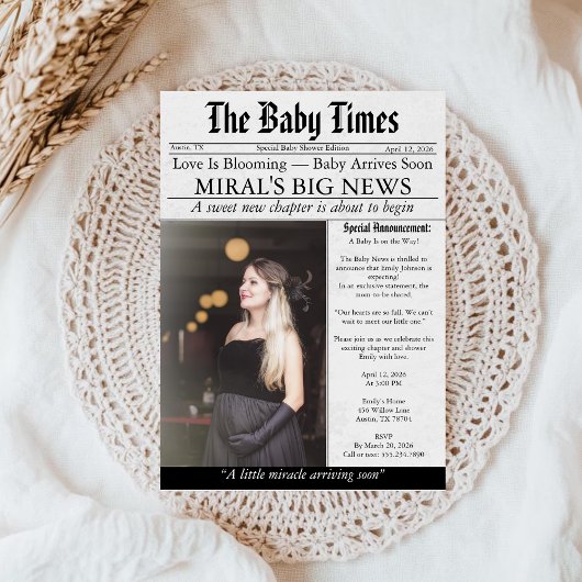 Newspaper Unique Fun Photo aesthetic Baby Shower Einladung