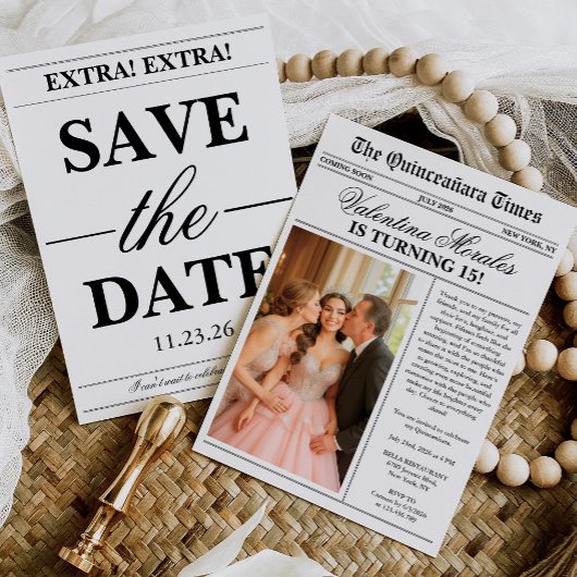 Newspaper Unique Fun Photo Quinceanera Einladung