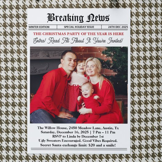 Newspaper Vintage Christmas Party Einladung