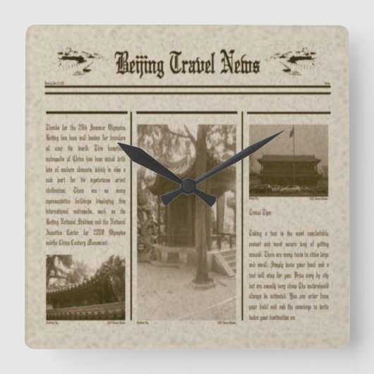 Newspaper Wall Clock Quadratische Wanduhr (Vorderseite)