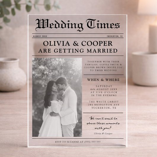 Newspaper Wedding Acryleinladungen