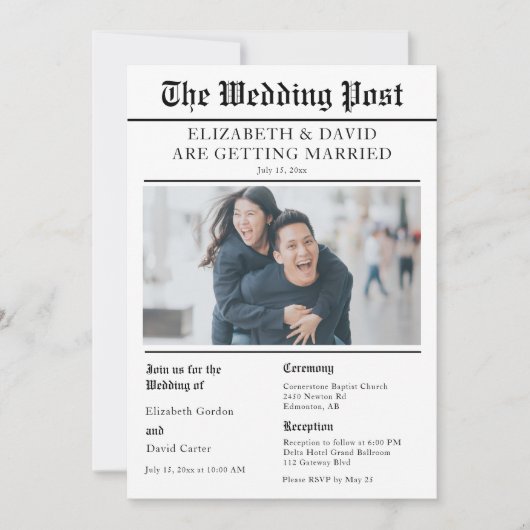Newspaper Wedding Foto Einladung (Vorderseite)