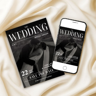 Newspaper Wedding Save the Date Modern Magazine Einladung