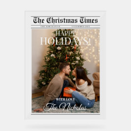 Newspaper What A Year Black White Photo Christmas Acrylschild