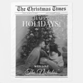 Newspaper What A Year Black White Photo Christmas Fleecedecke (Vorderseite)