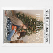 Newspaper What A Year Black White Photo Christmas Fleecedecke (Vorderseite (Horizontal))