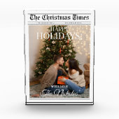 Newspaper What A Year Black White Photo Christmas Fotoblock (Vorderseite)