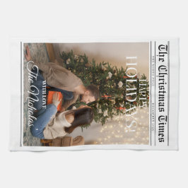 Newspaper What A Year Black White Photo Christmas Geschirrtuch