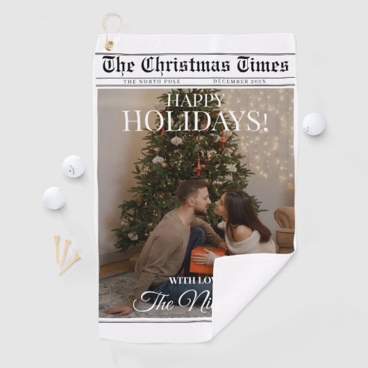 Newspaper What A Year Black White Photo Christmas Golfhandtuch (Insitu)