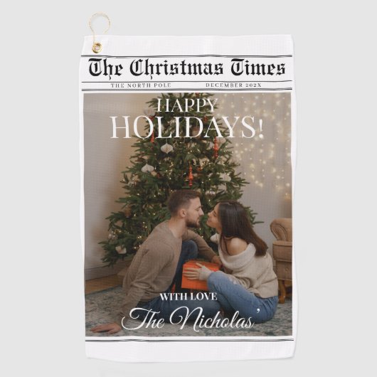 Newspaper What A Year Black White Photo Christmas Golfhandtuch (Vorderseite)