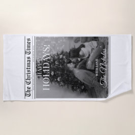 Newspaper What A Year Black White Photo Christmas Strandtuch