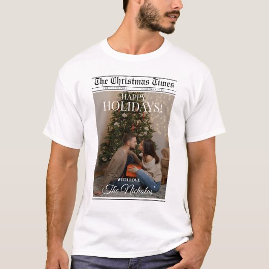 Newspaper What A Year Black White Photo Christmas T-Shirt (Vorderseite)