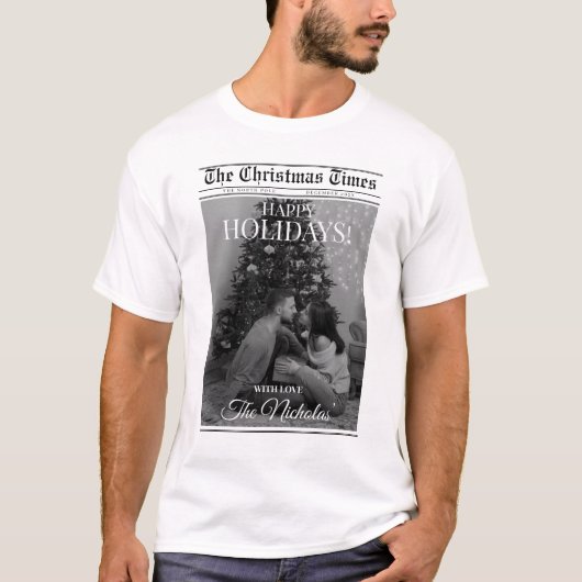 Newspaper What A Year Black White Photo Christmas T-Shirt (Vorderseite)