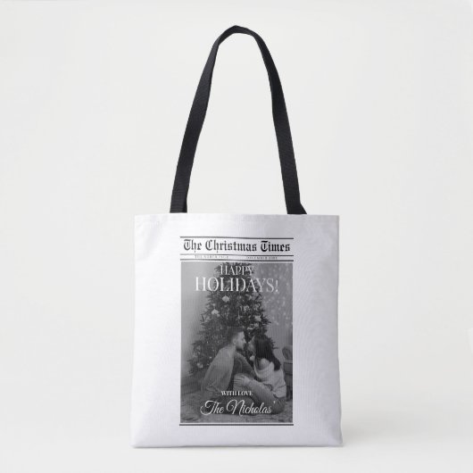 Newspaper What A Year Black White Photo Christmas Tasche (Vorderseite)