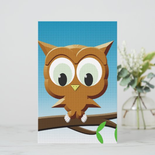 Newsprint Cartoon Owl Briefpapier (Stehend Vorderseite)
