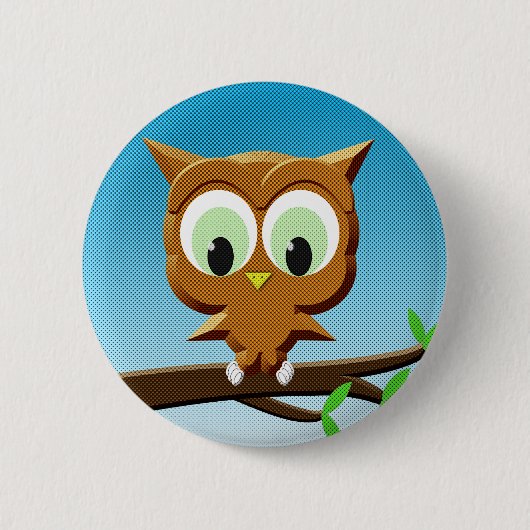 Newsprint Cartoon Owl Button (Vorderseite)
