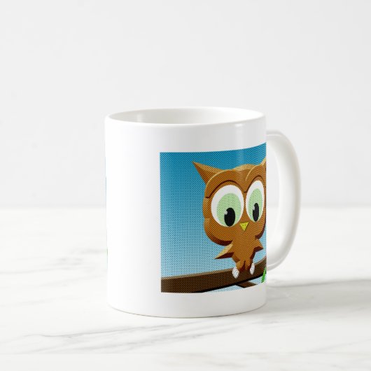 Newsprint Cartoon Owl Kaffeetasse (VorderseiteRechts)