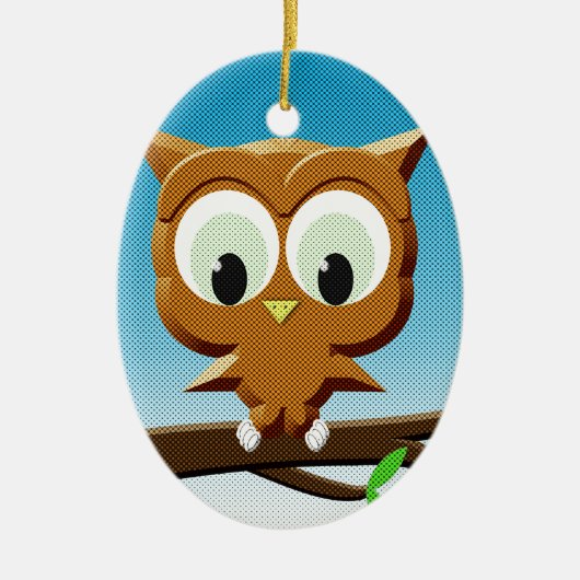 Newsprint Cartoon Owl Keramikornament (Vorne)