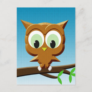 Newsprint Cartoon Owl Postkarte