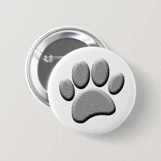Newsprint Halftone Cartoon Dog Paw Prints Button (Vorne & Hinten)