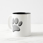 Newsprint Halftone Cartoon Dog Paw Prints Zweifarbige Tasse (Vorderseite Links)