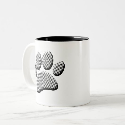 Newsprint Halftone Cartoon Dog Paw Prints Zweifarbige Tasse (Vorderseite Links)