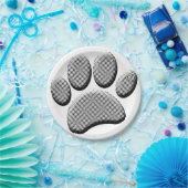 Newsprint Halftones Cartoon Dog Paw Prints Pappteller (Party)