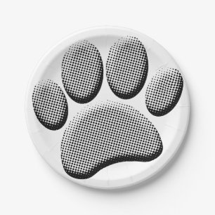 Newsprint Halftones Cartoon Dog Paw Prints Pappteller