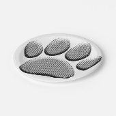 Newsprint Halftones Cartoon Dog Paw Prints Pappteller (Schrägansicht)