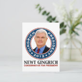 Newt Gingrich Konservativer für Präsident Postkarte (Stehend Vorderseite)