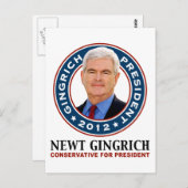 Newt Gingrich Konservativer für Präsident Postkarte (Vorne/Hinten)