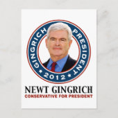 Newt Gingrich Konservativer für Präsident Postkarte (Vorderseite)