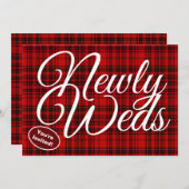 Newton Weds White Calligraphy Karo Kariert Red Einladung (Vorne/Hinten)