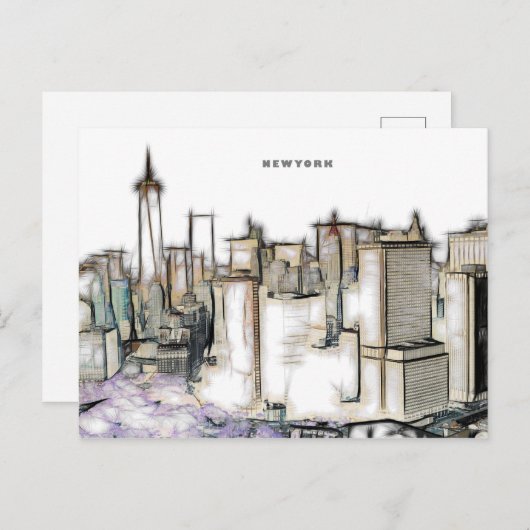 Newyork City Zeichnend Schwarz-Weiß-Skyline Postkarte (Vorne/Hinten)