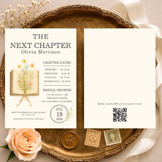 Next Chapter Begins QR Code Bridal Shower Einladung