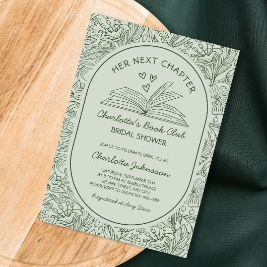 Next Chapter Book Club Sage Green Bridal Shower Einladung
