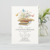 Next Chapter Bücher & Schmetterlinge Foto Abschlus Einladung (Stehend Vorderseite)