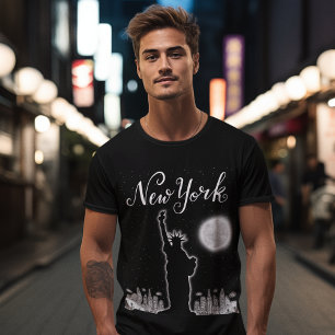 Ney York City Night Life Sky Line Statue Liberty T-Shirt